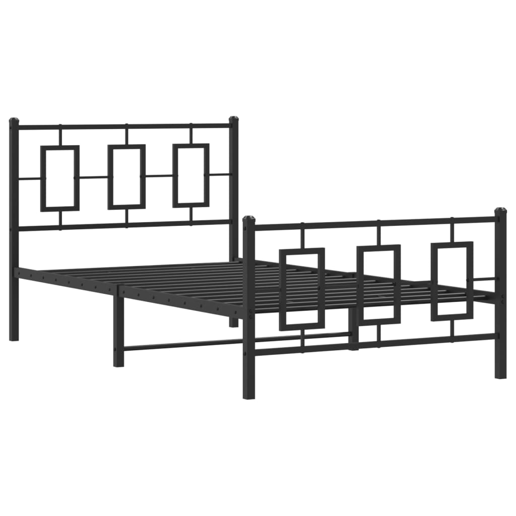 vidaXL Metalowa rama łóżka z wezgłowiem i zanóżkiem, czarna, 100x200cm