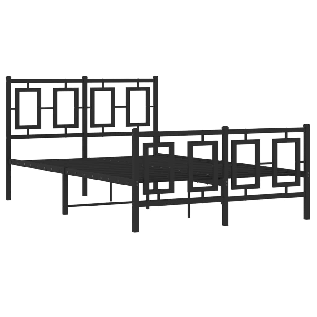 vidaXL Metalowa rama łóżka z wezgłowiem i zanóżkiem, czarna, 120x190cm