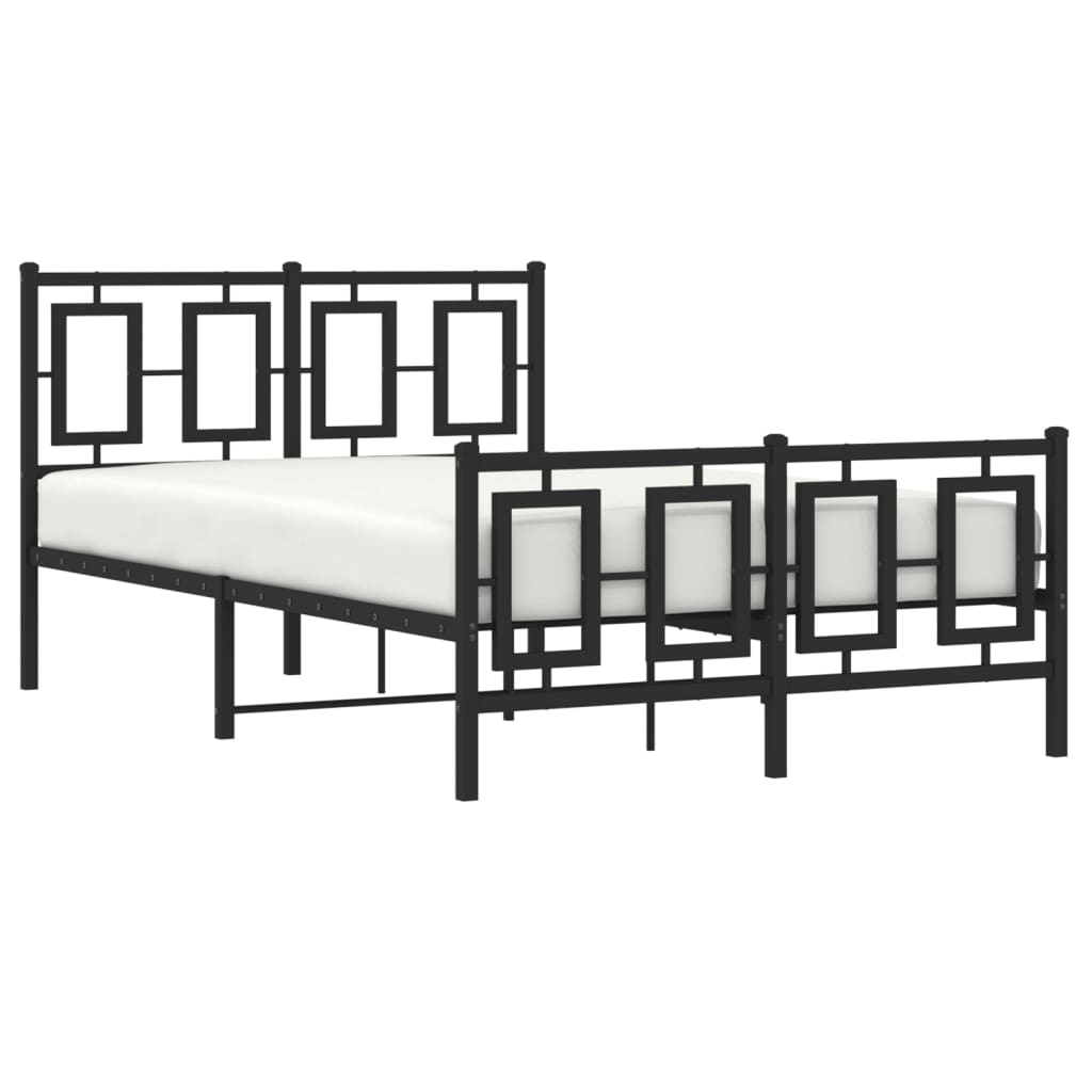 vidaXL Metalowa rama łóżka z wezgłowiem i zanóżkiem, czarna, 120x190cm