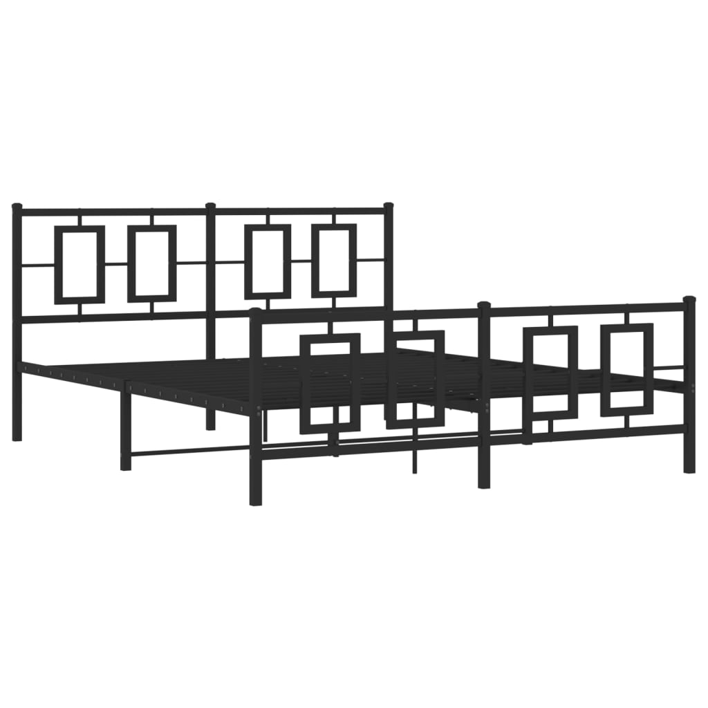 vidaXL Metalowa rama łóżka z wezgłowiem i zanóżkiem, czarna, 150x200cm