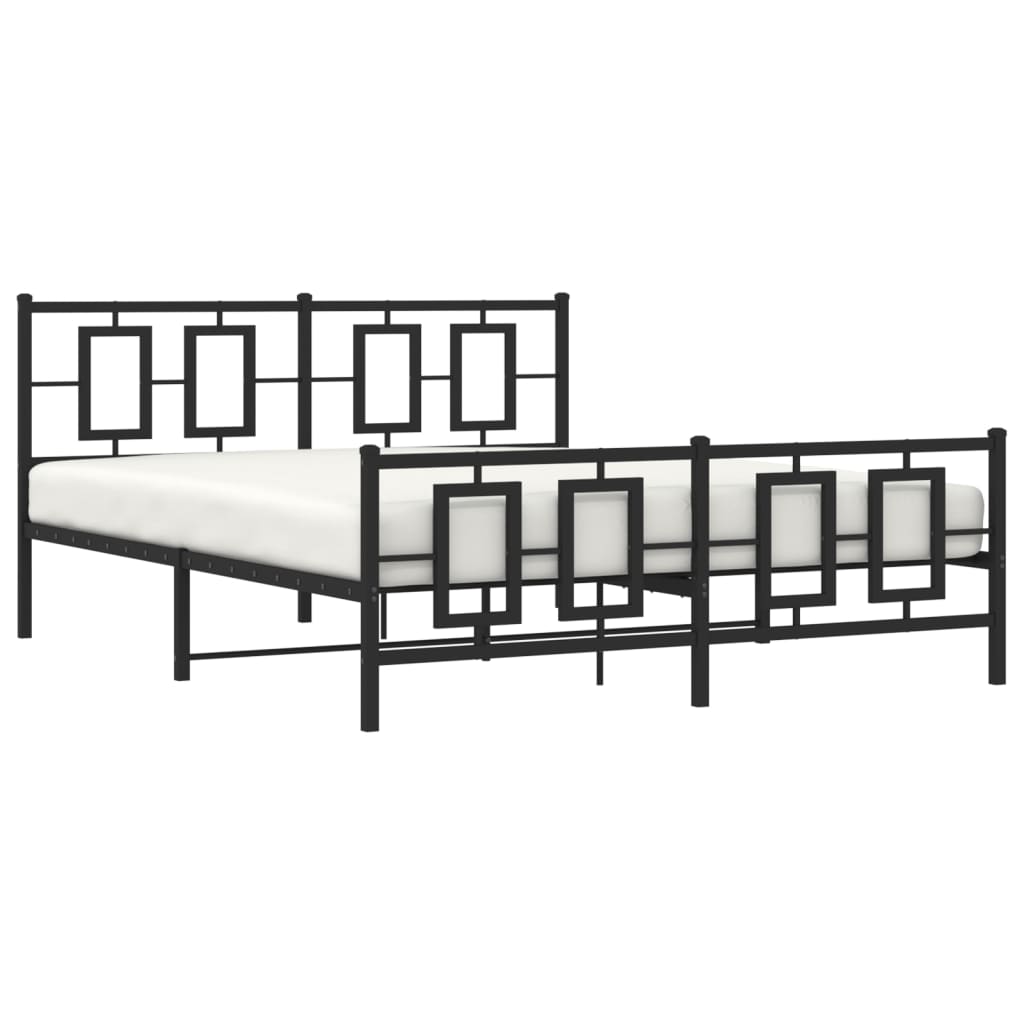 vidaXL Metalowa rama łóżka z wezgłowiem i zanóżkiem, czarna, 150x200cm
