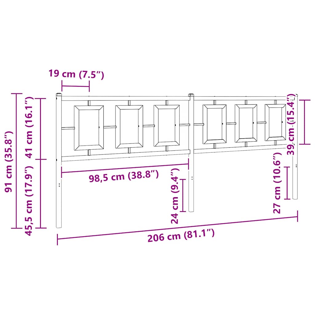 vidaXL Metalowe wymienne wezgłowie, czarne, 200 cm