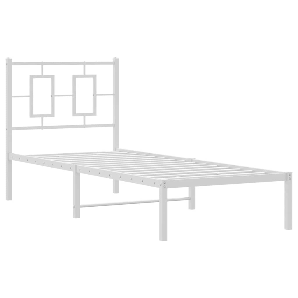 vidaXL Metalowe łóżko z wezgłowiem, bez materaca, białe, 75x190 cm