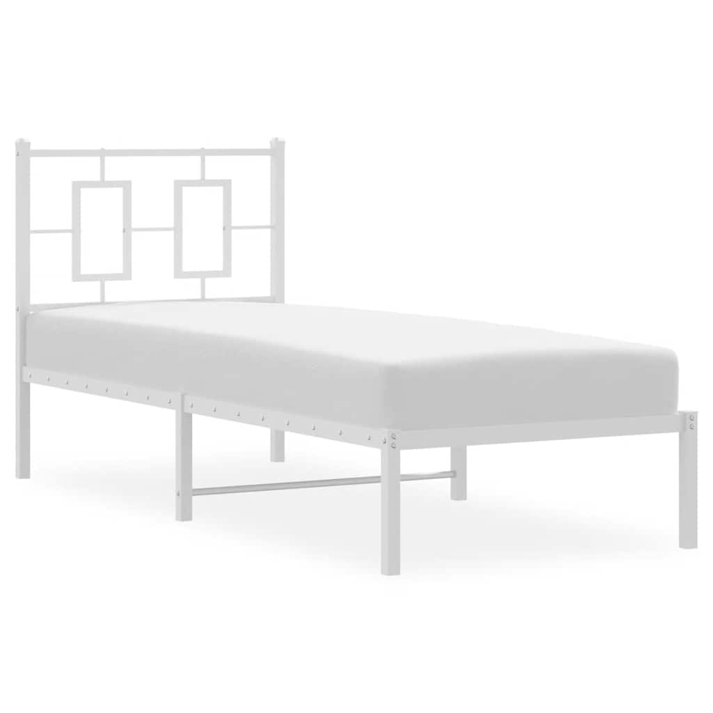 vidaXL Metalowe łóżko z wezgłowiem, bez materaca, białe, 75x190 cm
