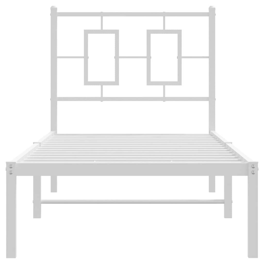 vidaXL Metalowe łóżko z wezgłowiem, bez materaca, białe, 75x190 cm