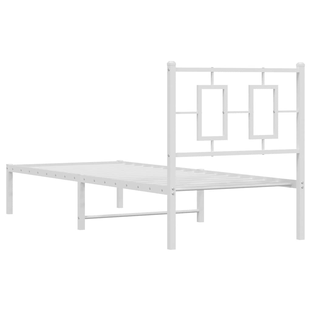 vidaXL Metalowe łóżko z wezgłowiem, bez materaca, białe, 75x190 cm