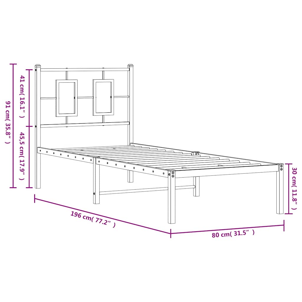 vidaXL Metalowe łóżko z wezgłowiem, bez materaca, białe, 75x190 cm