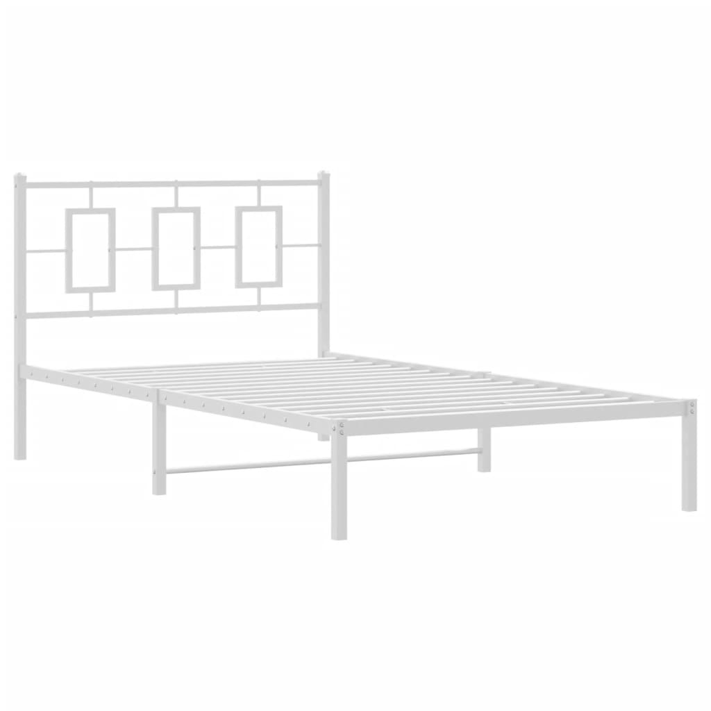 vidaXL Metalowa rama łóżka z wezgłowiem, biała, 107x203 cm