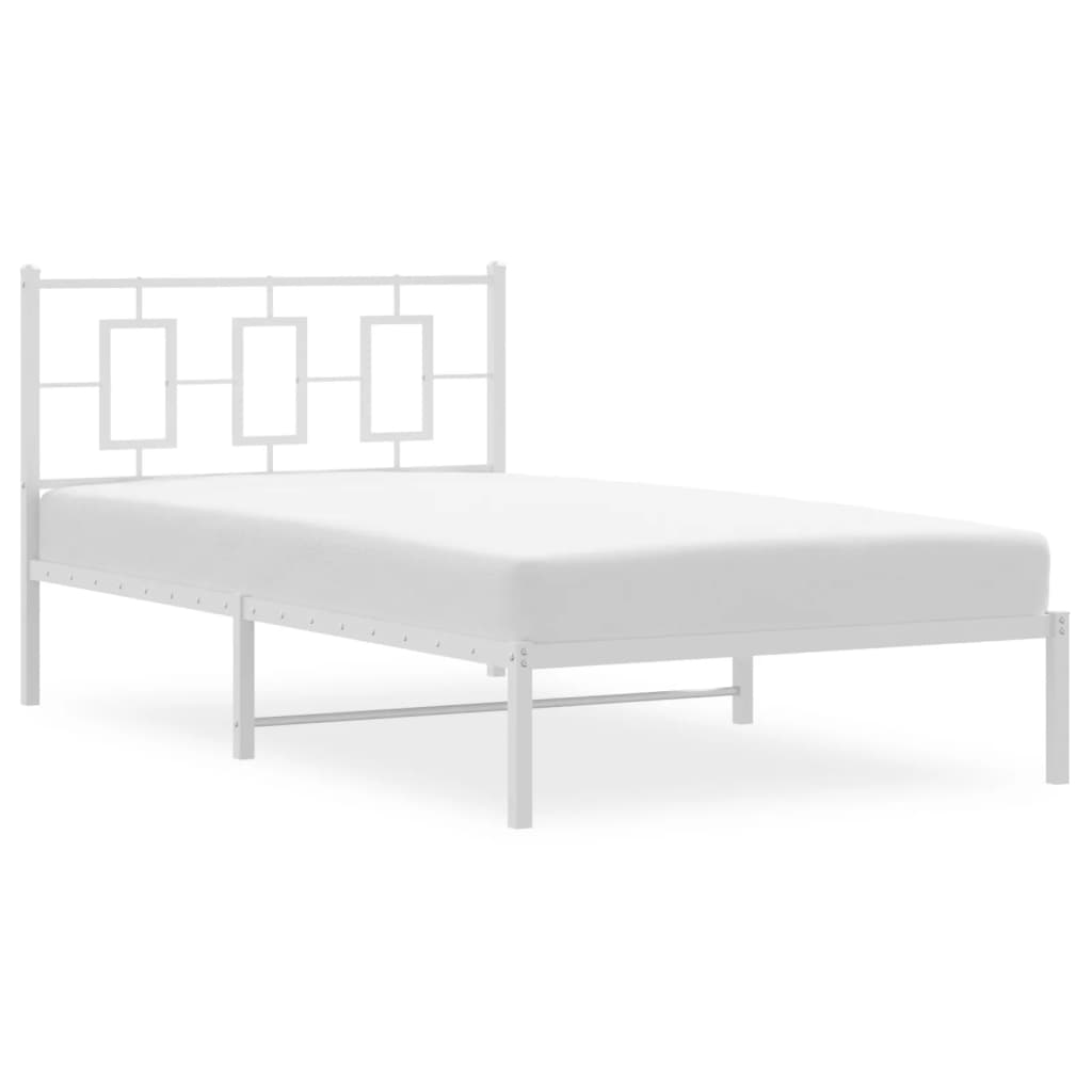 vidaXL Metalowa rama łóżka z wezgłowiem, biała, 107x203 cm