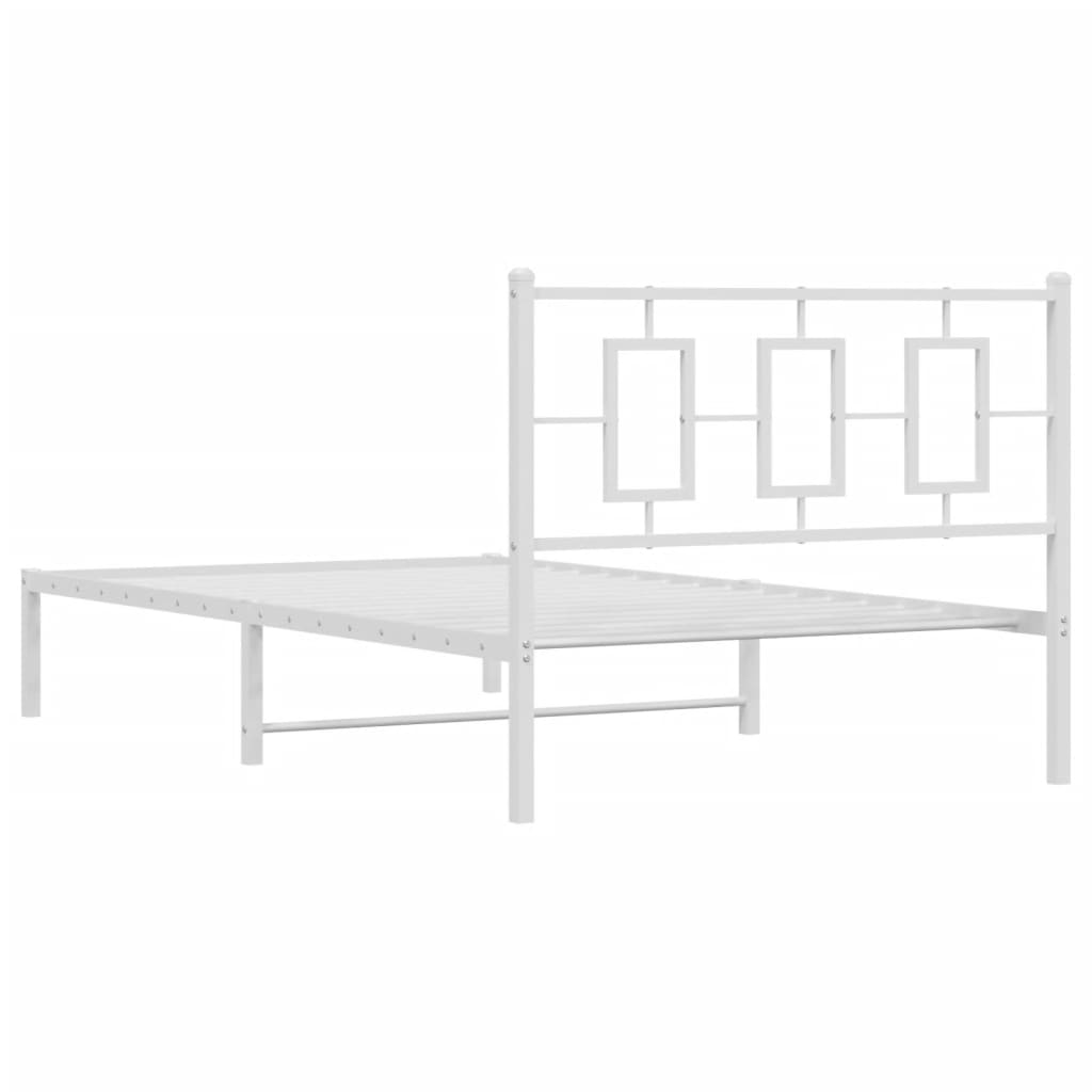 vidaXL Metalowa rama łóżka z wezgłowiem, biała, 107x203 cm