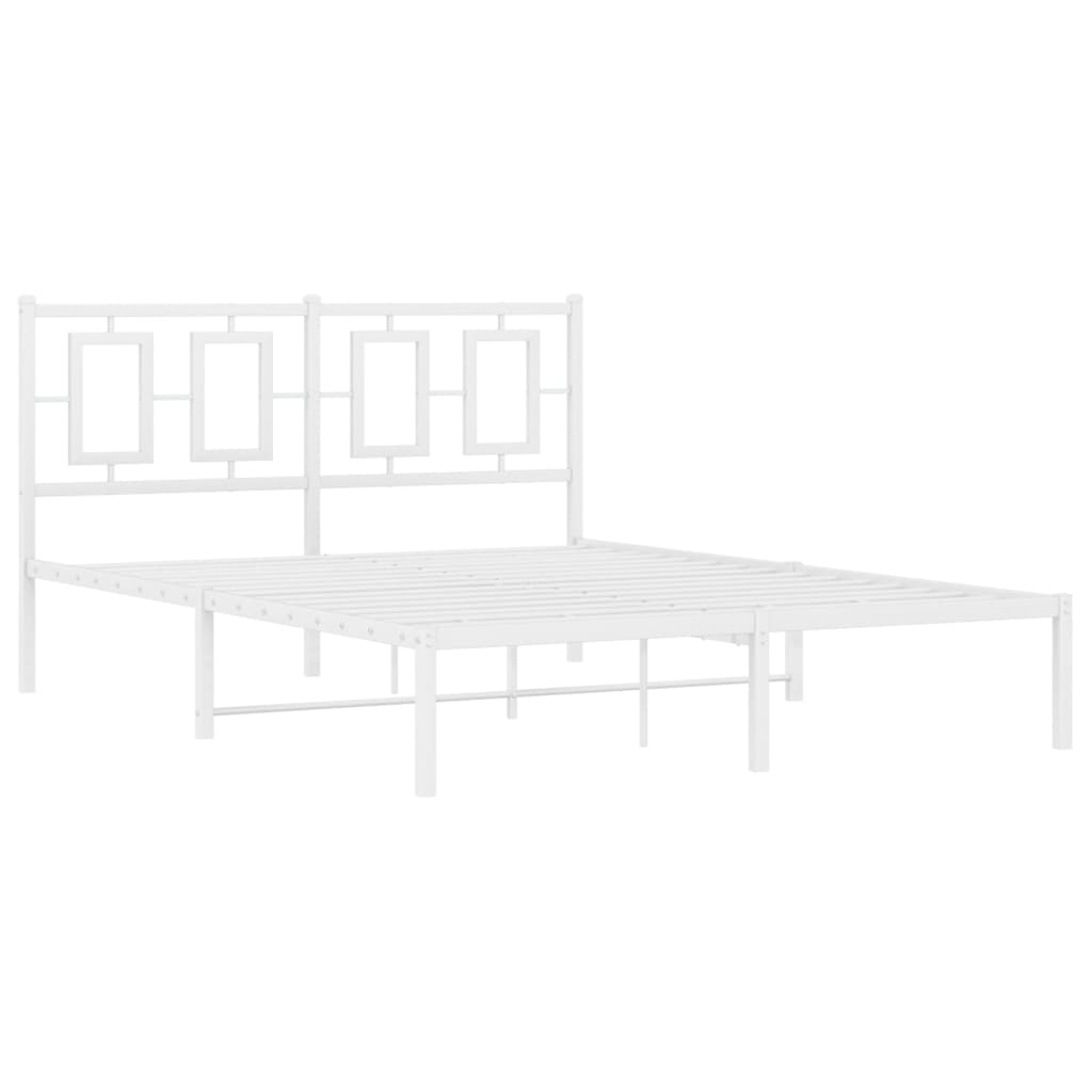 vidaXL Metalowa rama łóżka z wezgłowiem biała, 140x200 cm