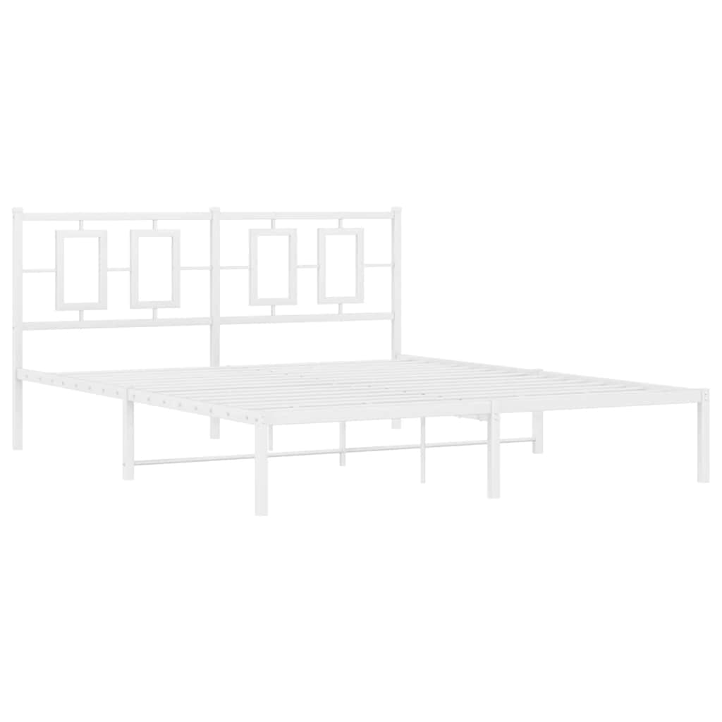 vidaXL Metalowa rama łóżka z wezgłowiem, biała, 150x200 cm