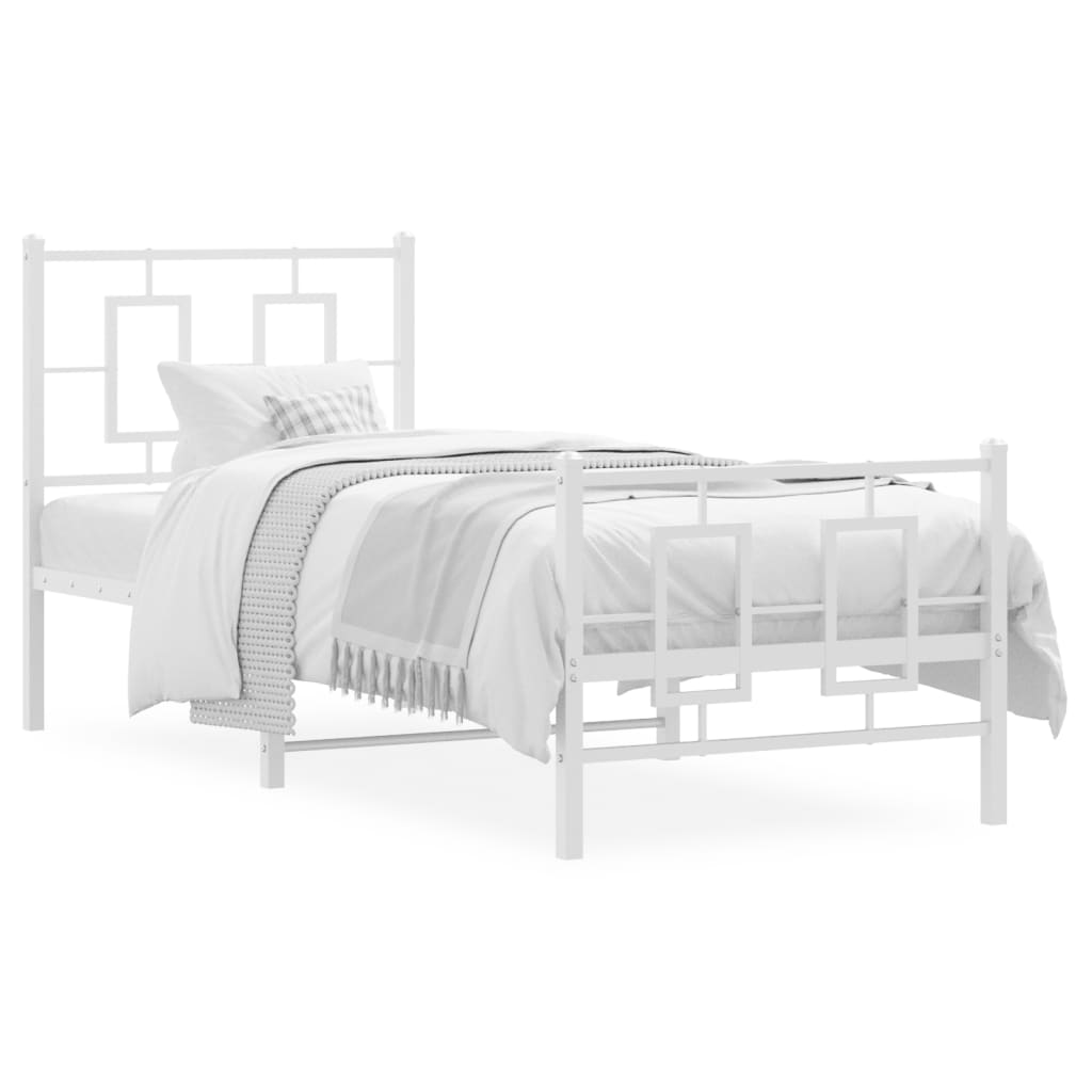 vidaXL Metalowa rama łóżka z wezgłowiem i zanóżkiem, biała, 75x190 cm