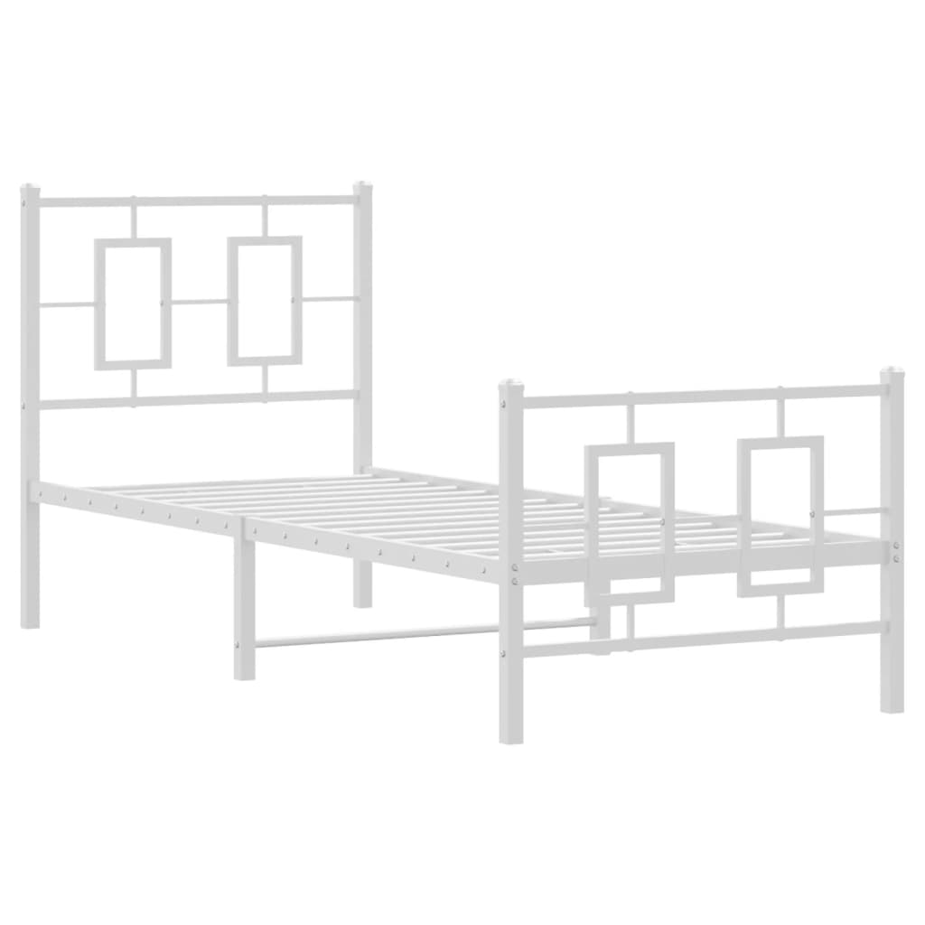 vidaXL Metalowa rama łóżka z wezgłowiem i zanóżkiem, biała, 75x190 cm