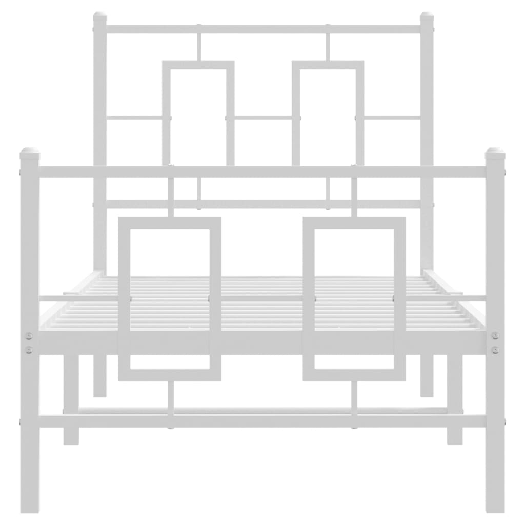 vidaXL Metalowa rama łóżka z wezgłowiem i zanóżkiem, biała, 75x190 cm