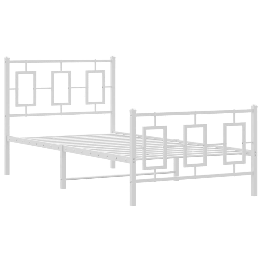 vidaXL Metalowa rama łóżka z wezgłowiem i zanóżkiem, biała, 90x200 cm