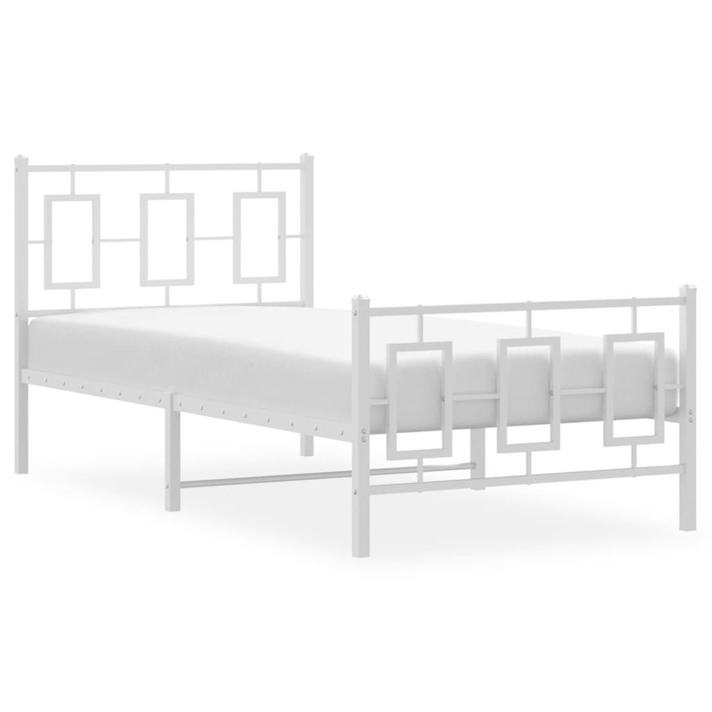 vidaXL Metalowa rama łóżka z wezgłowiem i zanóżkiem, biała, 90x200 cm