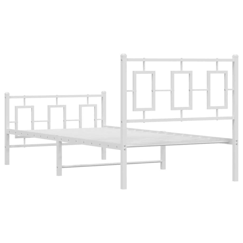vidaXL Metalowa rama łóżka z wezgłowiem i zanóżkiem, biała, 90x200 cm