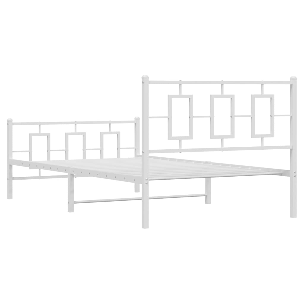 vidaXL Metalowa rama łóżka z wezgłowiem i zanóżkiem, biała, 107x203 cm