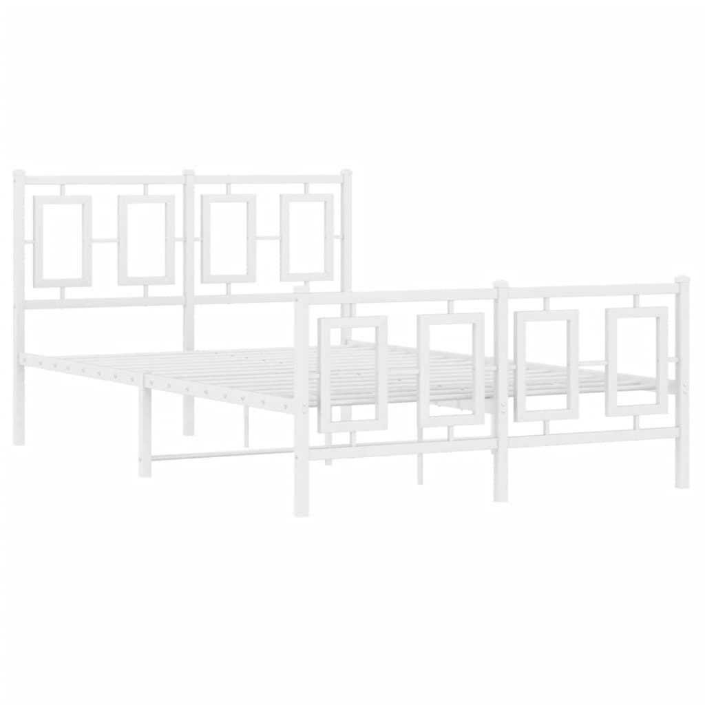 vidaXL Metalowa rama łóżka z wezgłowiem i zanóżkiem, biała, 120x190 cm