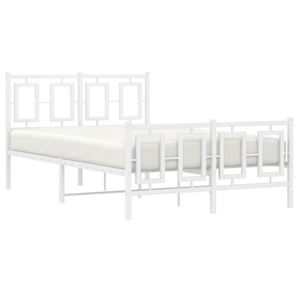 vidaXL Metalowa rama łóżka z wezgłowiem i zanóżkiem, biała, 120x190 cm