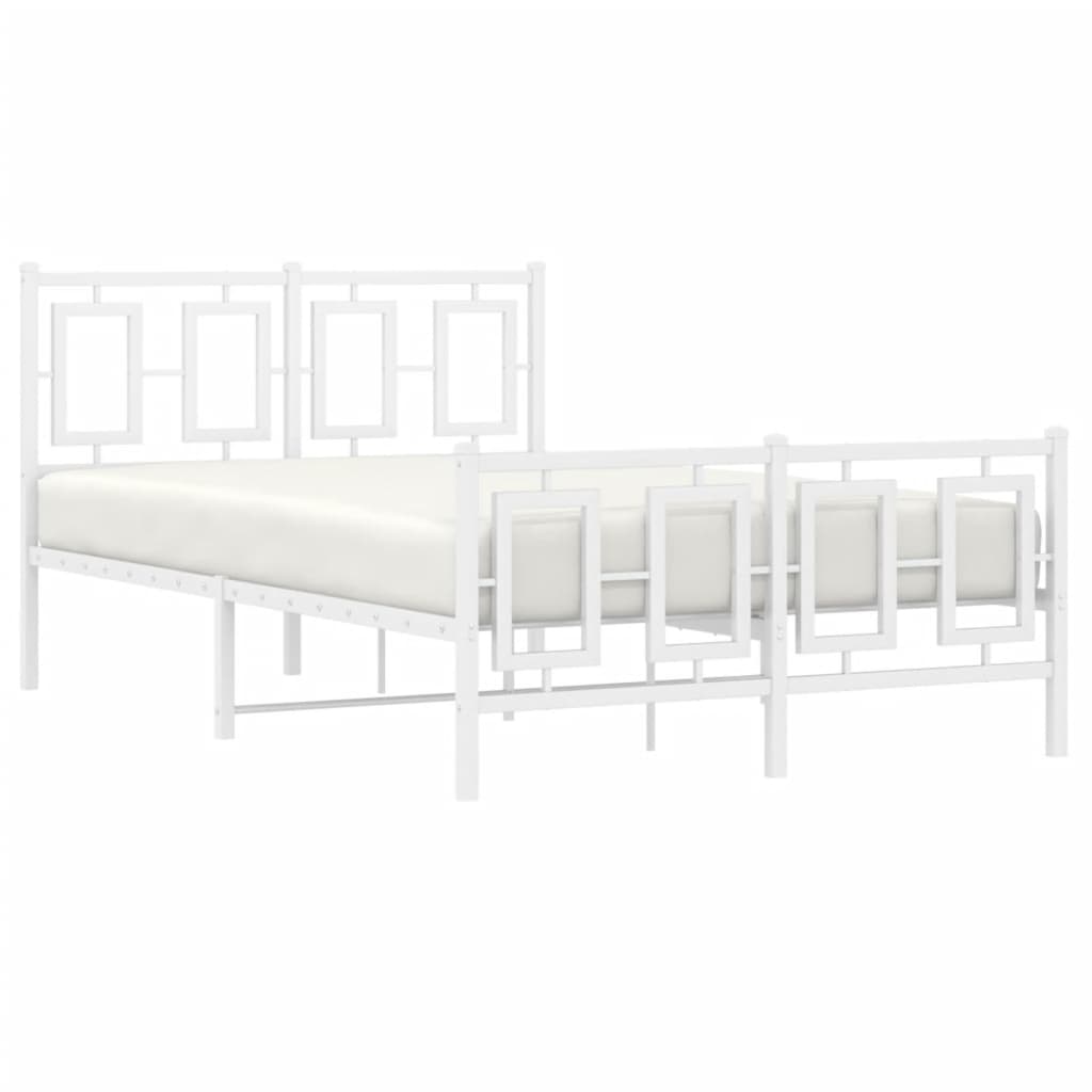 vidaXL Metalowa rama łóżka z wezgłowiem i zanóżkiem, biała, 120x200 cm