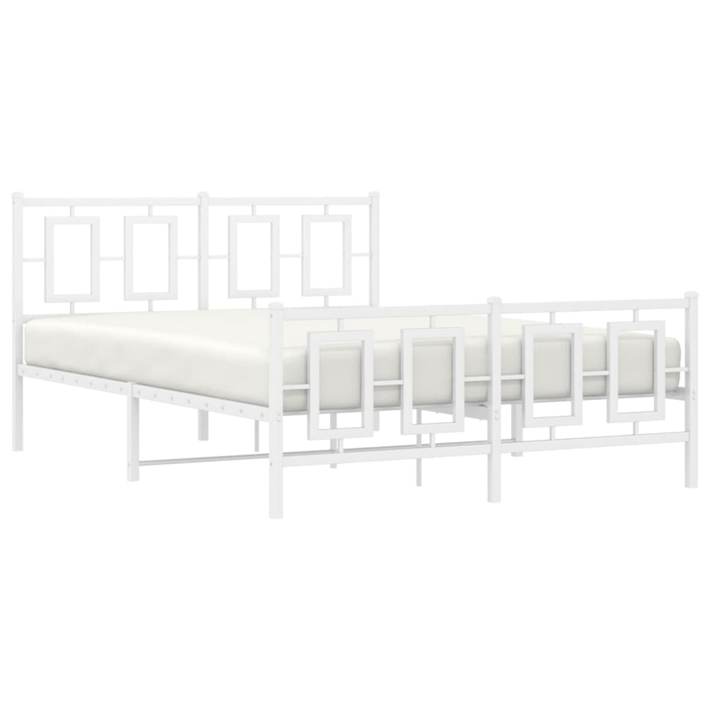 vidaXL Metalowa rama łóżka z wezgłowiem i zanóżkiem, biała, 135x190 cm