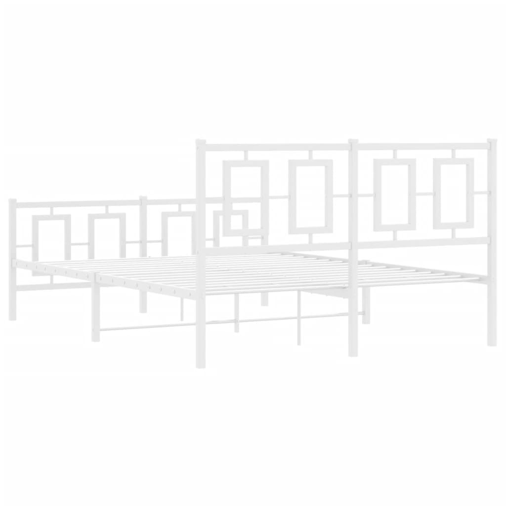 vidaXL Metalowa rama łóżka z wezgłowiem i zanóżkiem, biała, 135x190 cm