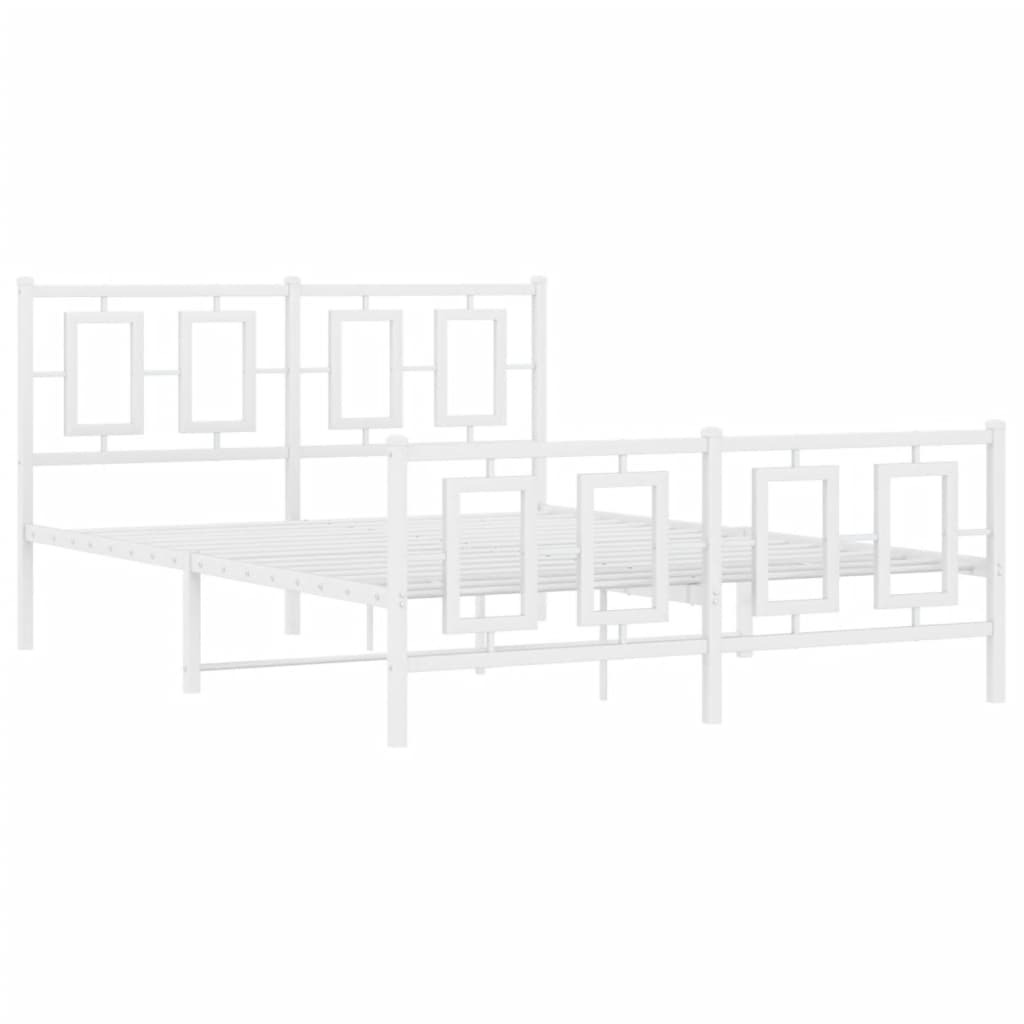 vidaXL Metalowa rama łóżka z wezgłowiem i zanóżkiem, biała, 140x190 cm