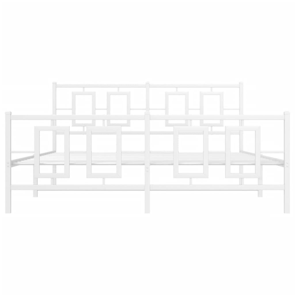 vidaXL Metalowa rama łóżka z wezgłowiem i zanóżkiem, biała, 150x200 cm