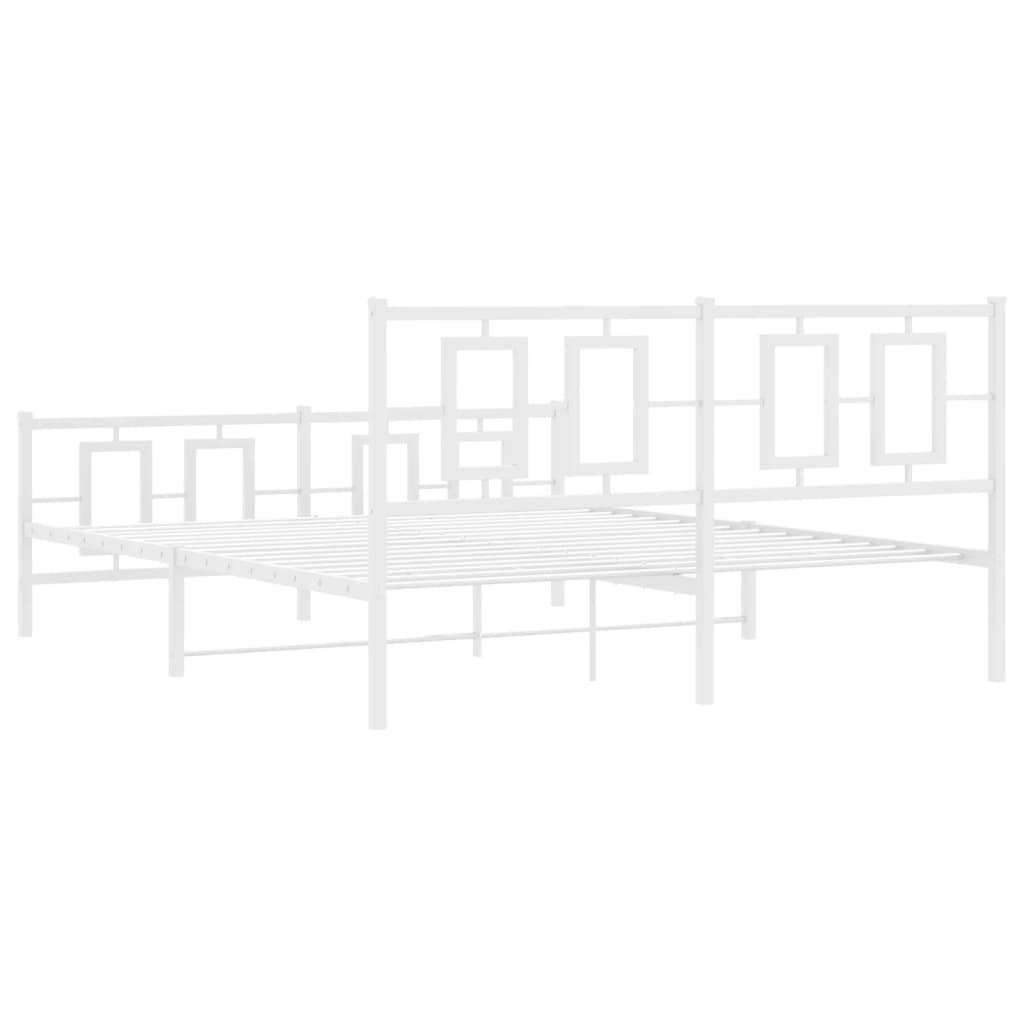 vidaXL Metalowa rama łóżka z wezgłowiem i zanóżkiem, biała, 150x200 cm