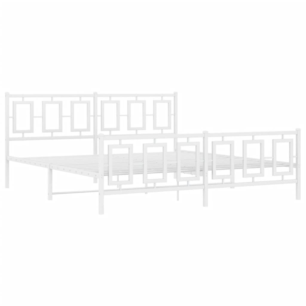 vidaXL Metalowa rama łóżka z wezgłowiem i zanóżkiem, biała, 180x200 cm