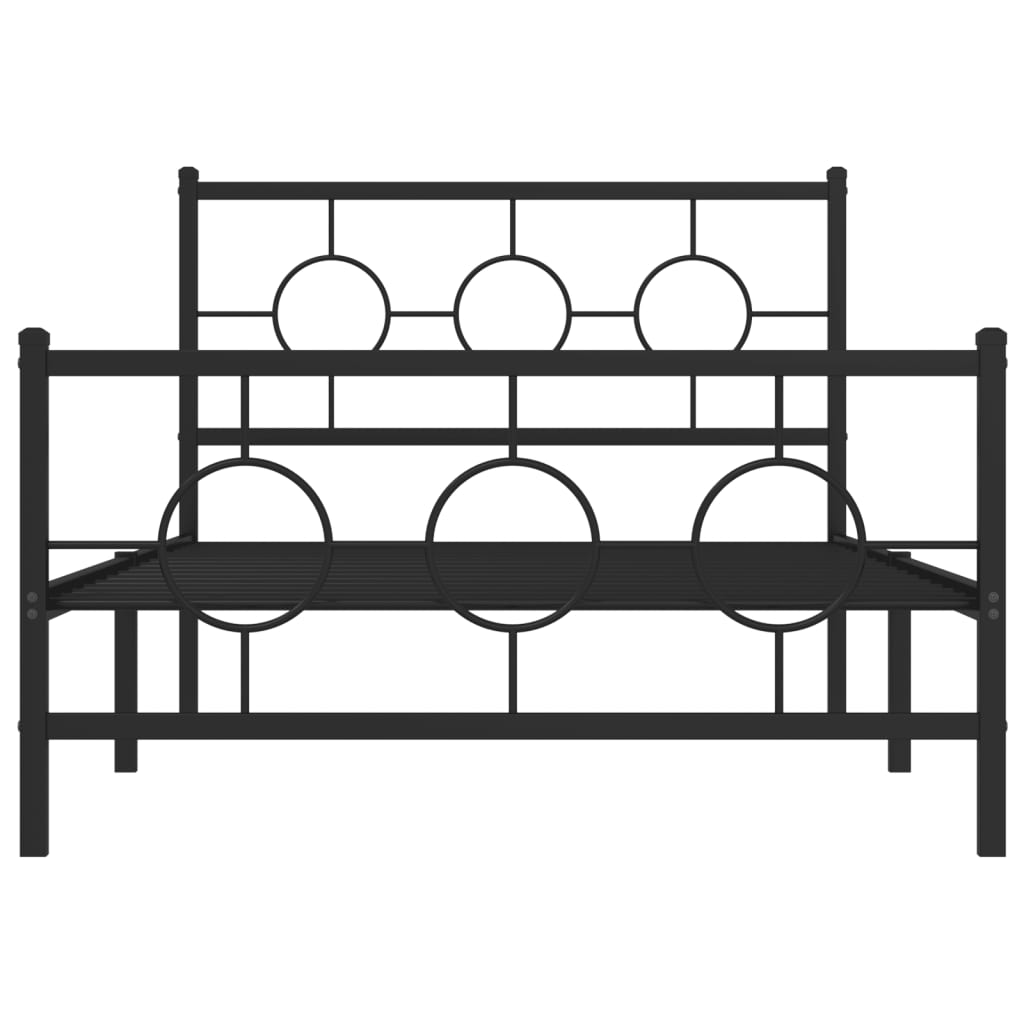 vidaXL Metalowa rama łóżka z wezgłowiem i zanóżkiem, czarna, 107x203cm