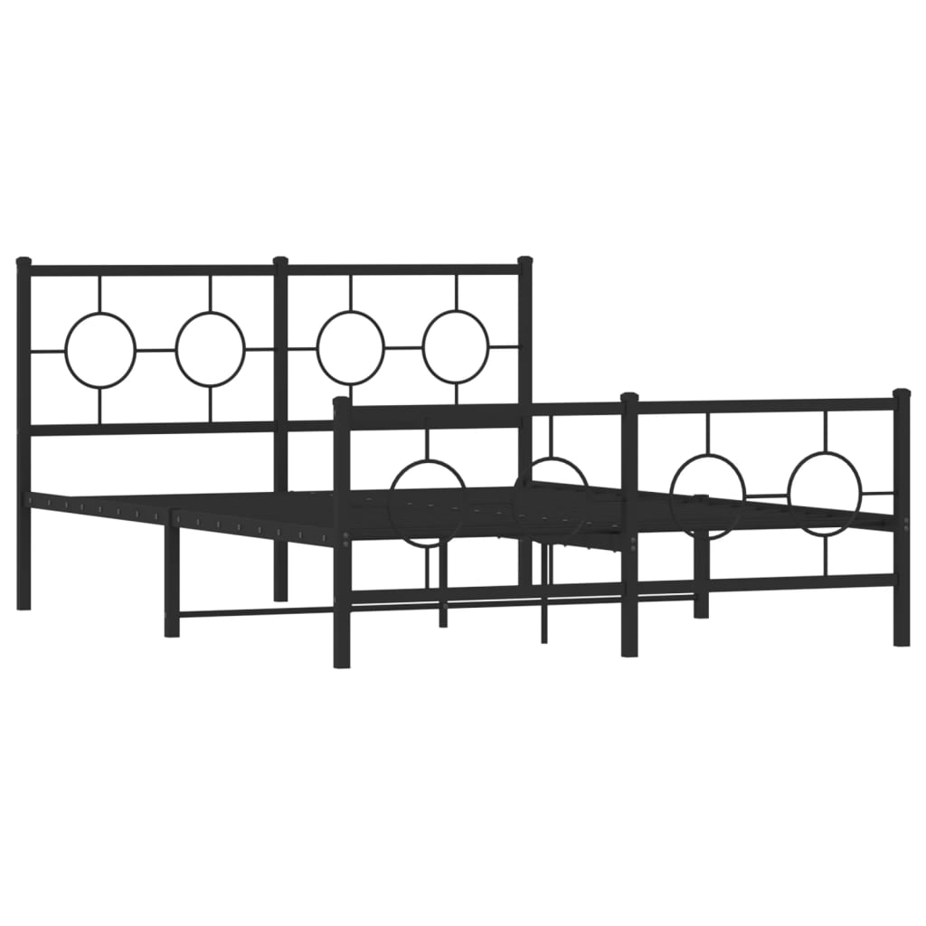 vidaXL Metalowa rama łóżka z wezgłowiem i zanóżkiem, czarna, 135x190cm