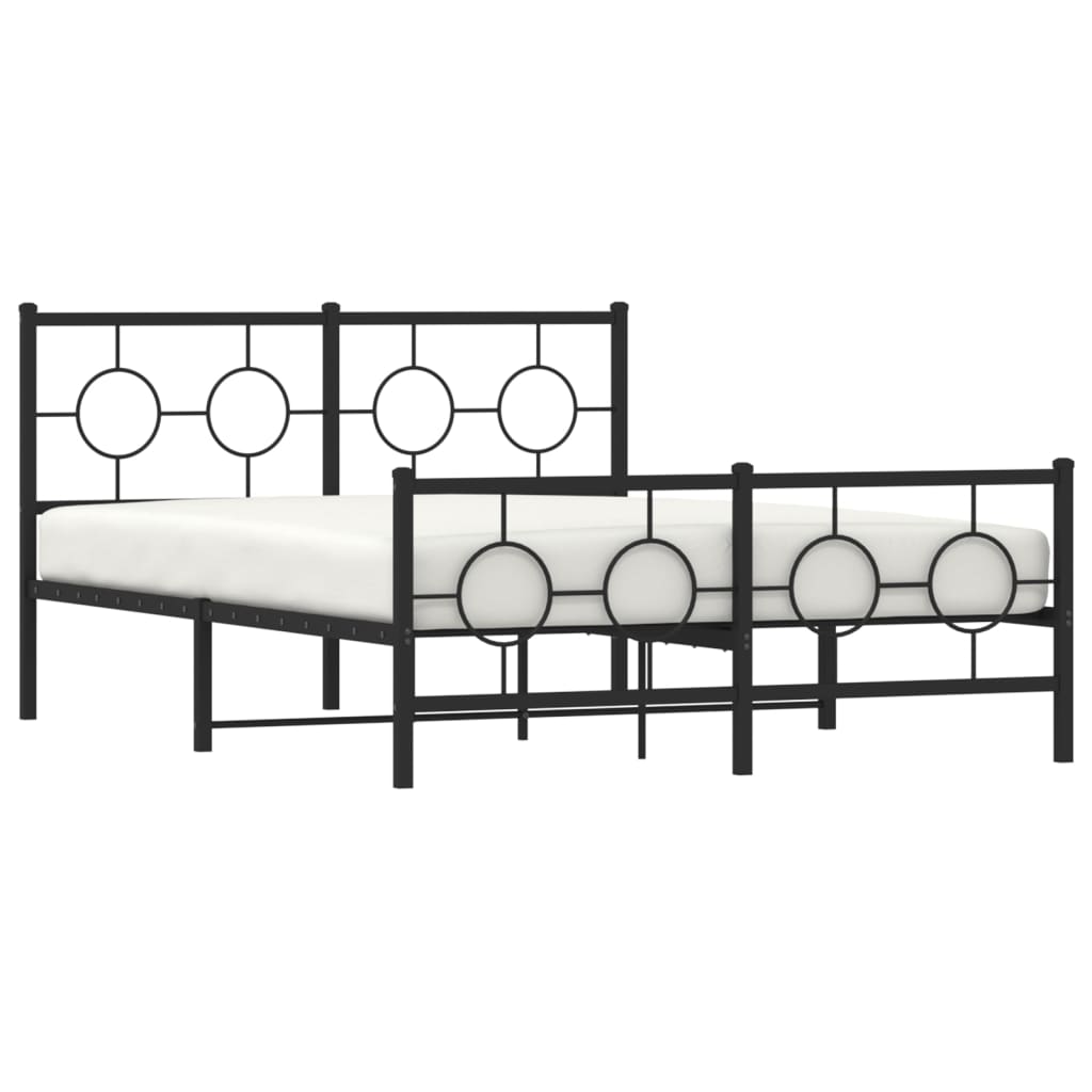 vidaXL Metalowa rama łóżka z wezgłowiem i zanóżkiem, czarna, 135x190cm