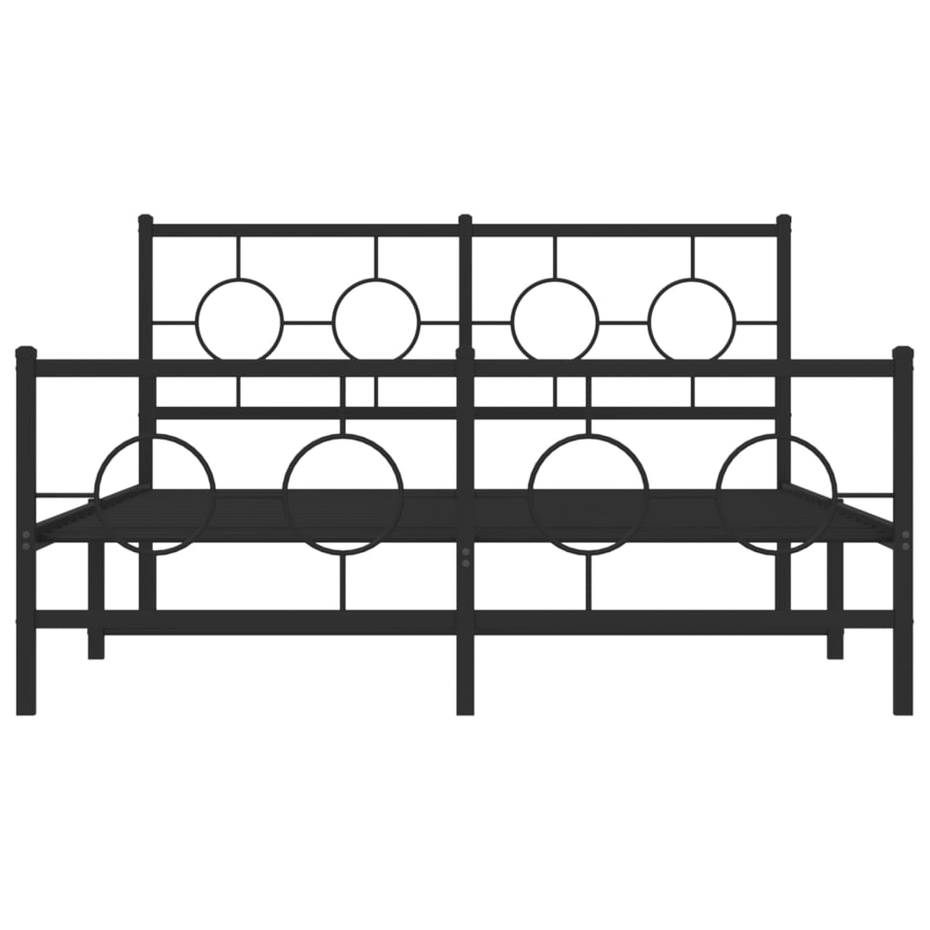vidaXL Metalowa rama łóżka z wezgłowiem i zanóżkiem, czarna, 135x190cm