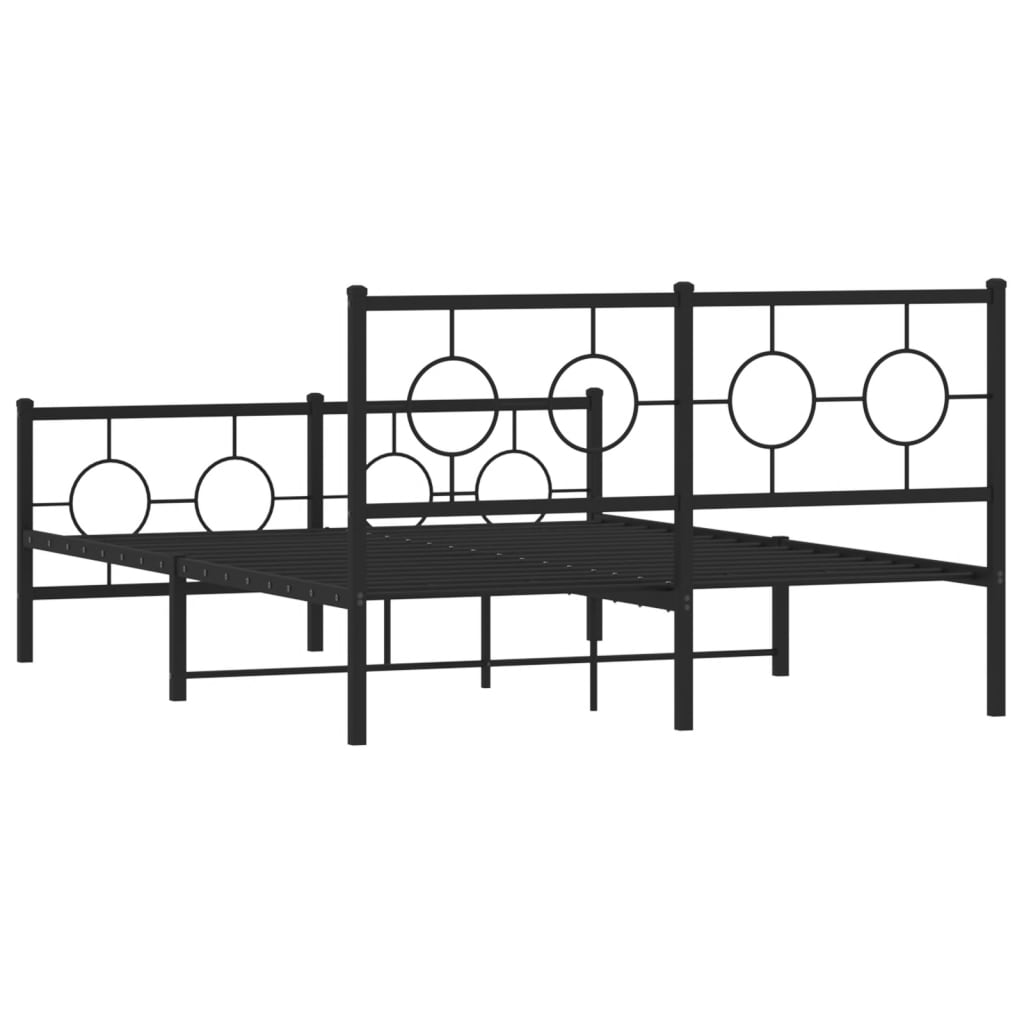 vidaXL Metalowa rama łóżka z wezgłowiem i zanóżkiem, czarna, 135x190cm