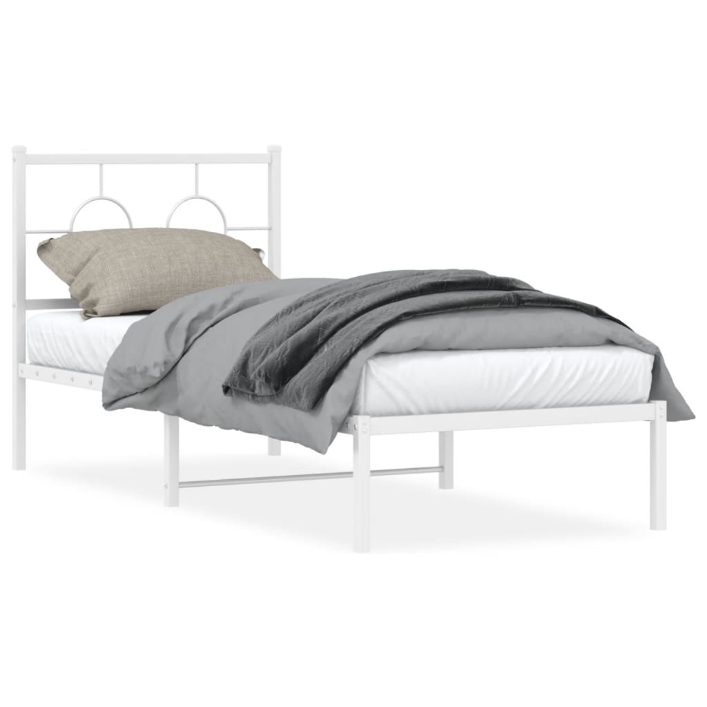 vidaXL Metalowe łóżko z wezgłowiem, bez materaca, białe, 75x190 cm