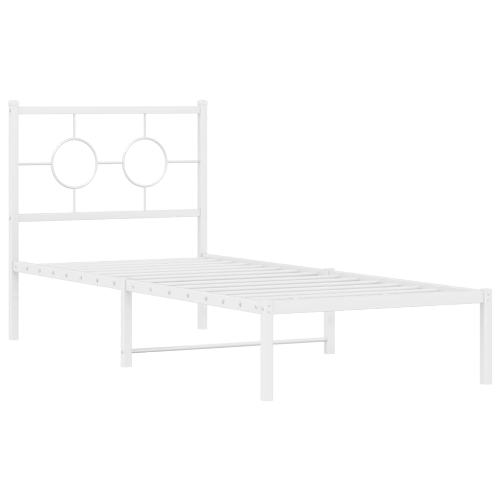 vidaXL Metalowe łóżko z wezgłowiem, bez materaca, białe, 75x190 cm