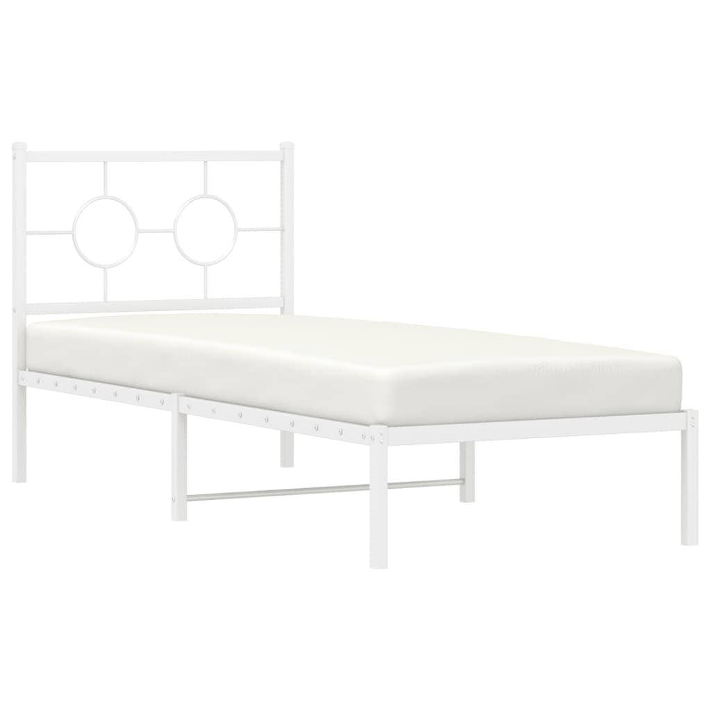vidaXL Metalowe łóżko z wezgłowiem, bez materaca, białe, 75x190 cm