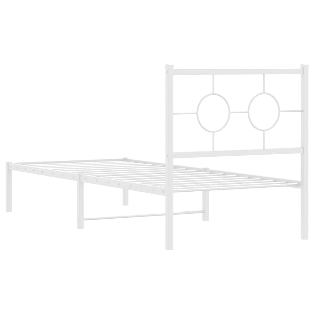 vidaXL Metalowe łóżko z wezgłowiem, bez materaca, białe, 75x190 cm
