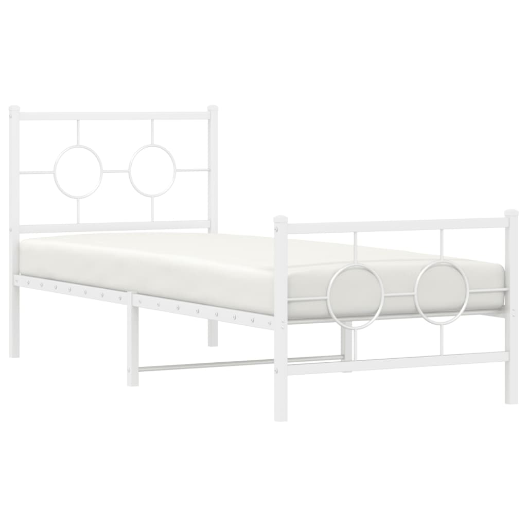 vidaXL Metalowa rama łóżka z wezgłowiem i zanóżkiem, biała, 80x200 cm