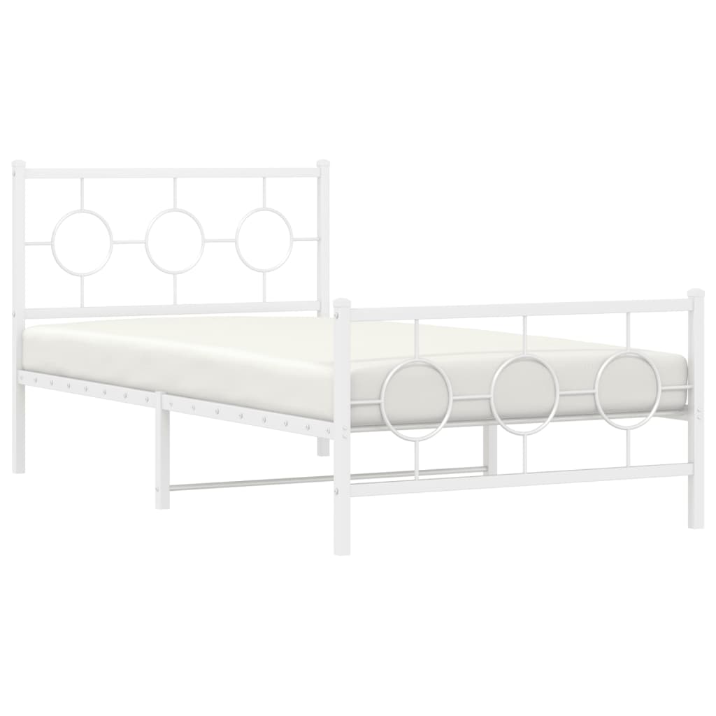vidaXL Metalowa rama łóżka z wezgłowiem i zanóżkiem, biała, 100x200 cm