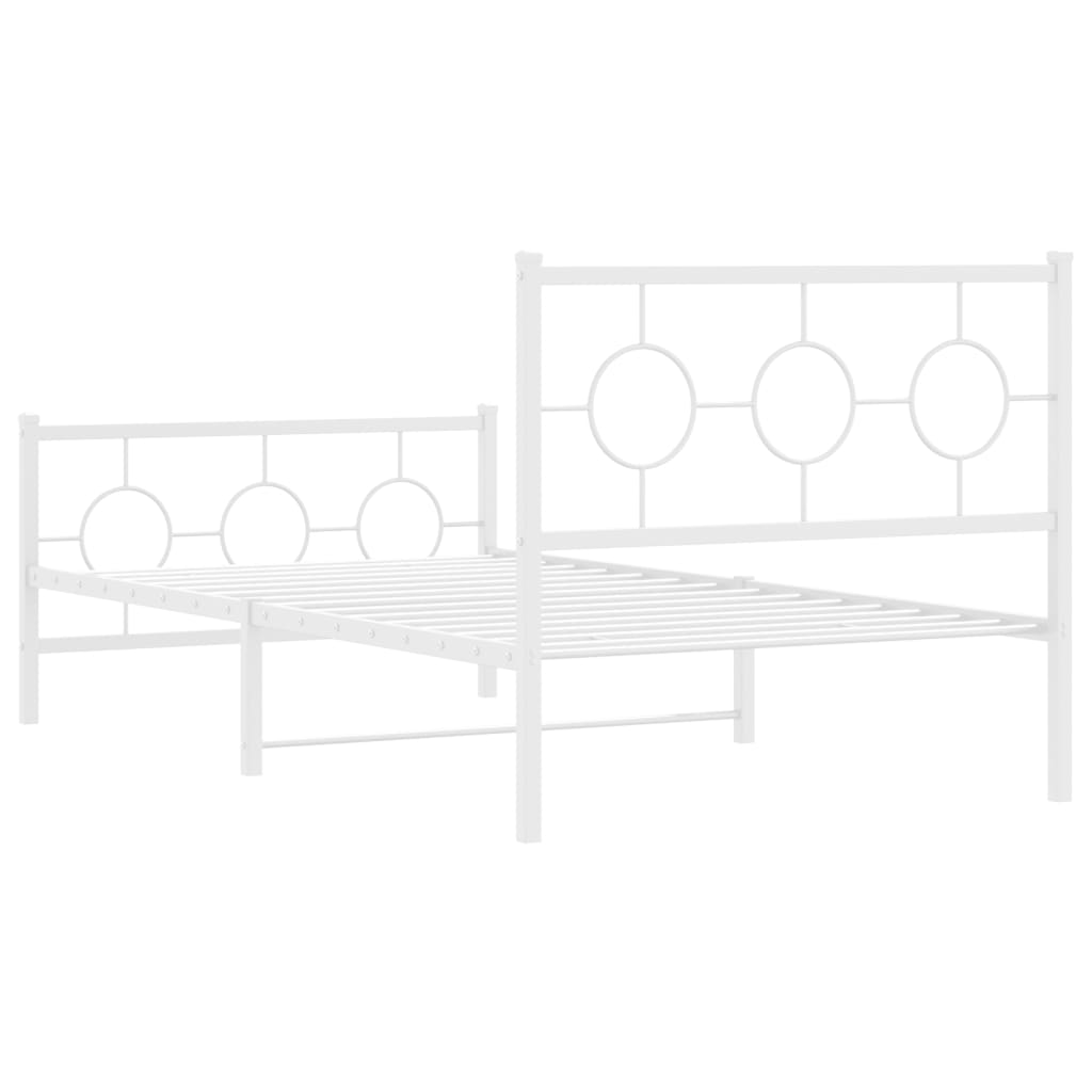 vidaXL Metalowa rama łóżka z wezgłowiem i zanóżkiem, biała, 100x200 cm