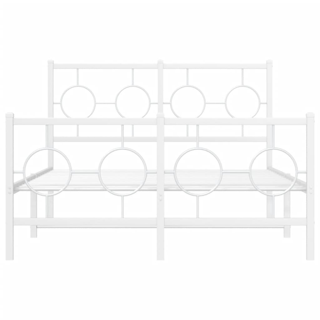 vidaXL Metalowa rama łóżka z wezgłowiem i zanóżkiem, biała, 120x190 cm