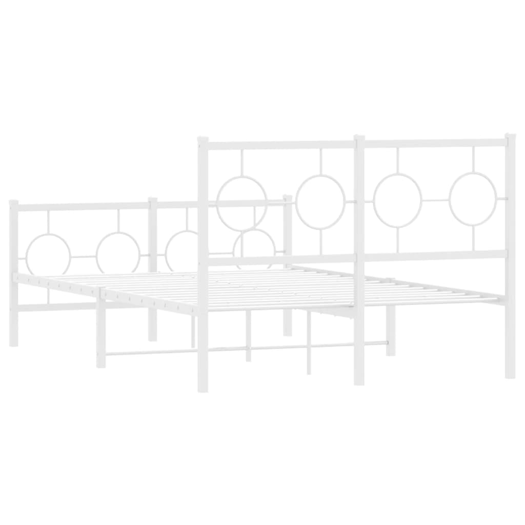 vidaXL Metalowa rama łóżka z wezgłowiem i zanóżkiem, biała, 120x190 cm