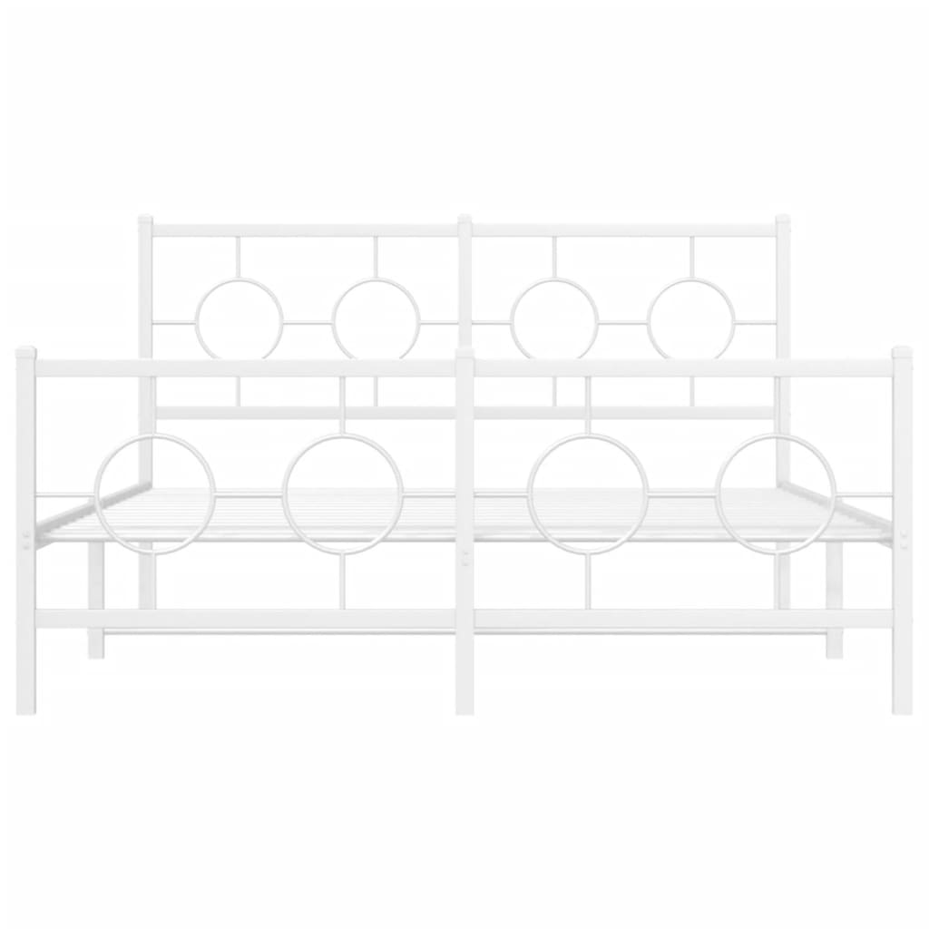 vidaXL Metalowa rama łóżka z wezgłowiem i zanóżkiem, biała, 135x190 cm