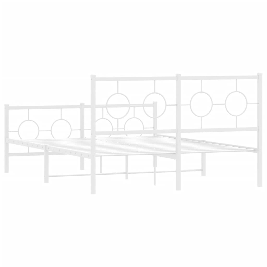 vidaXL Metalowa rama łóżka z wezgłowiem i zanóżkiem, biała, 135x190 cm
