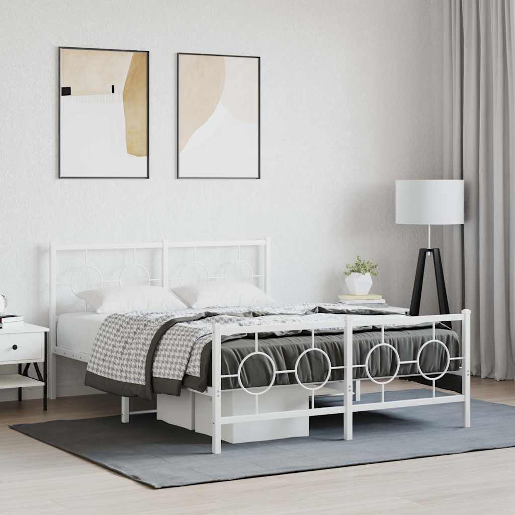 vidaXL Metalowa rama łóżka z wezgłowiem i zanóżkiem, biała, 140x200 cm