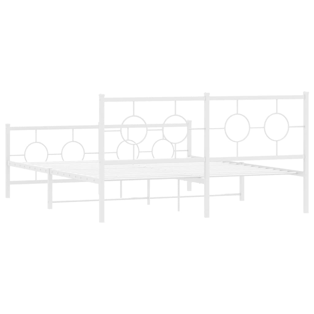 vidaXL Metalowa rama łóżka z wezgłowiem i zanóżkiem, biała, 150x200 cm